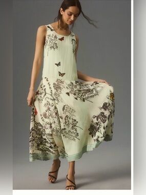 Rare Kavita Bhartia Anthro Butterfly Hand-Block Print Maxi Dress Size large NWT